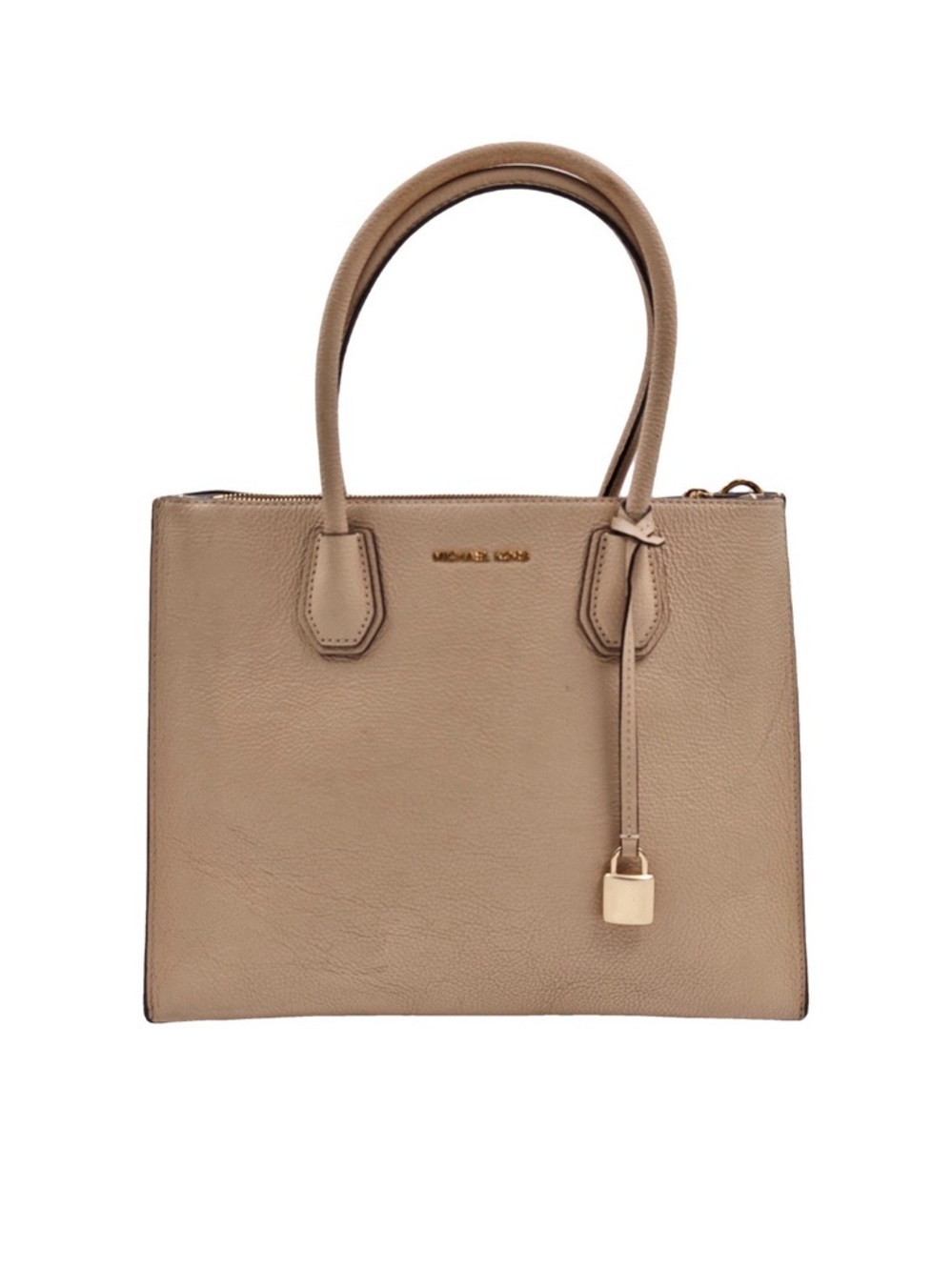 Michael Kors Taupe Leather Satchel with Padlock Charm